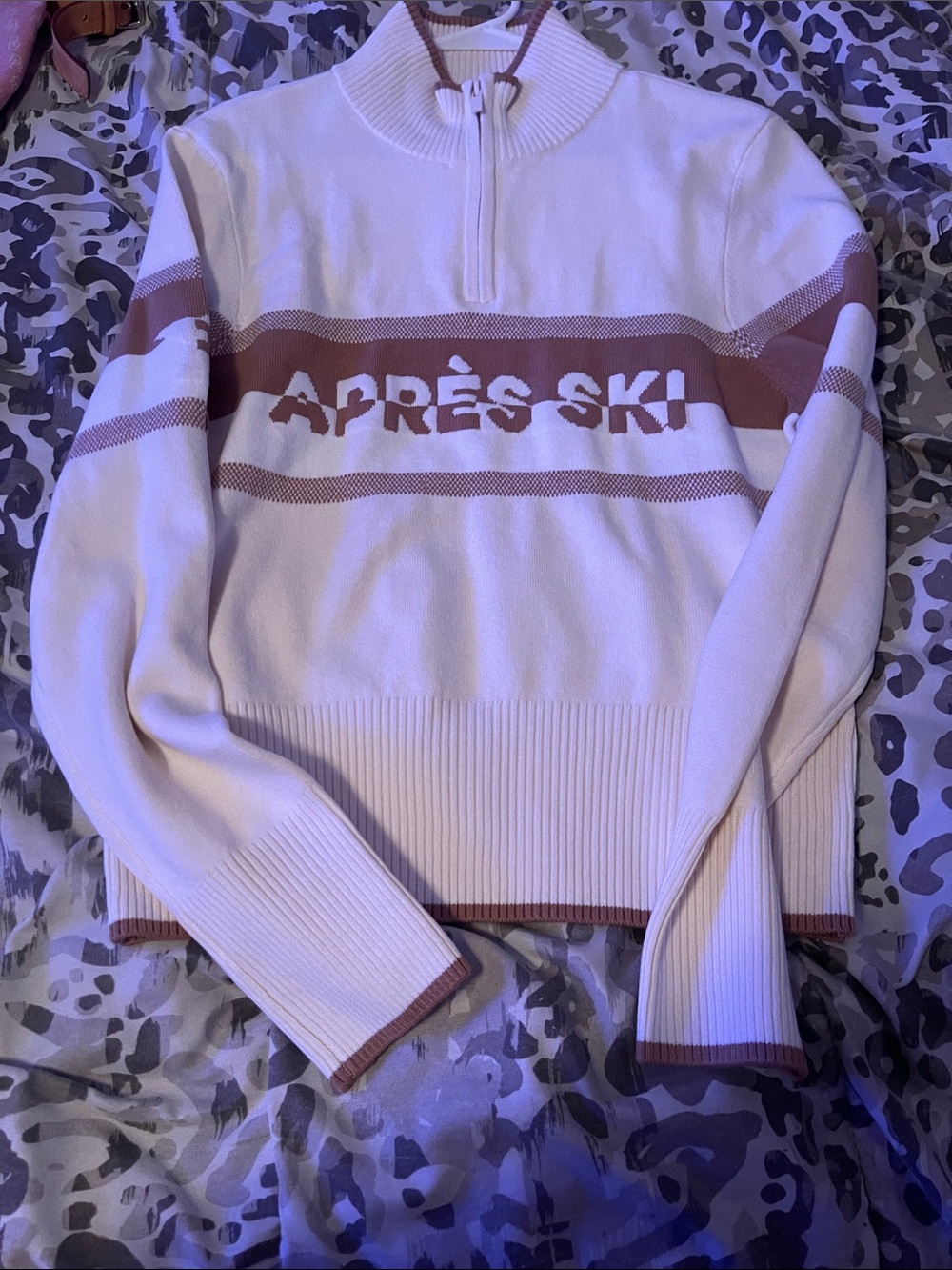 PINK Victoria's Secret Cream & Dusty Pink 'Après Ski' Half-Zip Sweater
